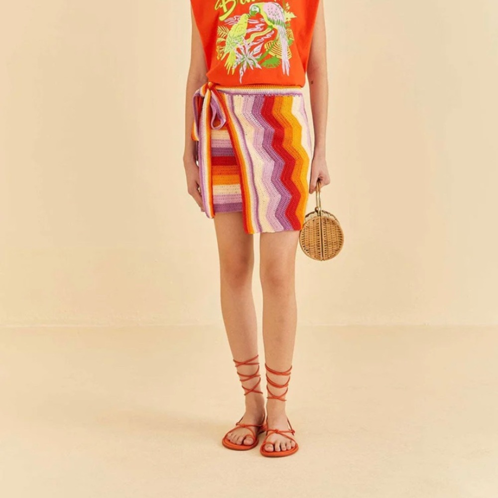 Farm Rio Multi Stripes Crochet Skirt
